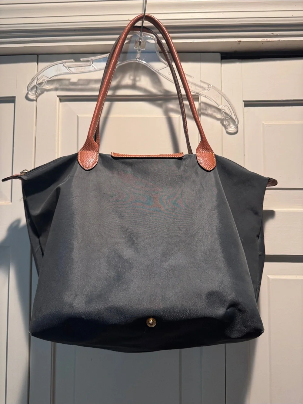Longchamp Classic gray Tote with Brown Leather Trim